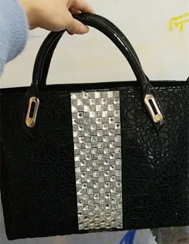Big black Роскошные модные женские сумки из крокодиловой кожи, женские сумки на плечо, белые стразы, сумки-мессенджеры - Цвет: Big black