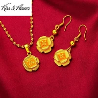 kissflower js07 fine jewelry wholesale fashion woman girl birthday wedding gift vintage flower 24kt gold exquisite jewelry set