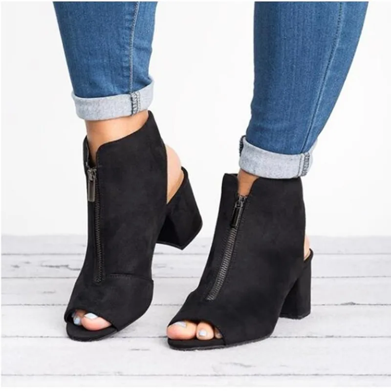 

Spring Summer Women Leather High Heel Wedge Shoes Girls Peep Toe Zip Up Large Size Sandals 35-43 Elegant Wine Red Party Shoes