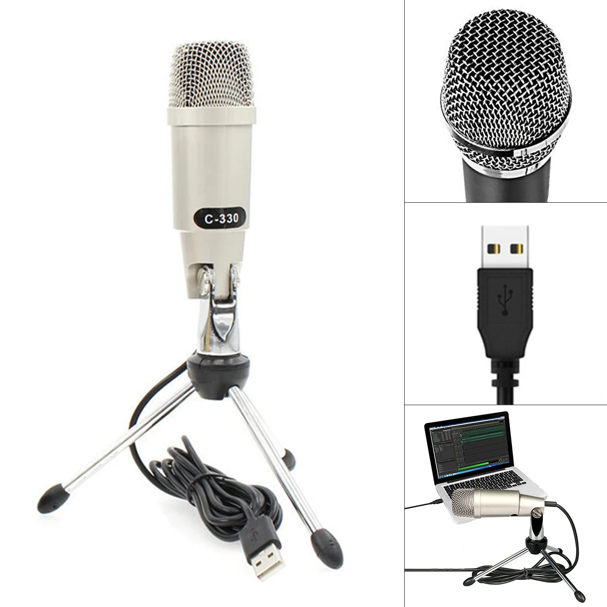 

Mini USB Condenser Microphone Computer Voice Chat Karaoke Game Microphone with Independent Sound Card Function