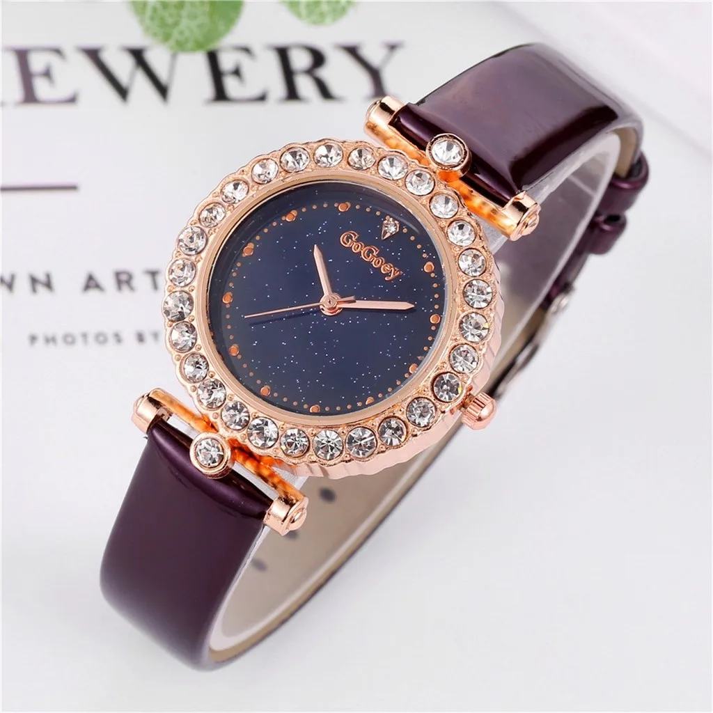 Простые инкрустированные кожаные модные брендовые часы с роскошными