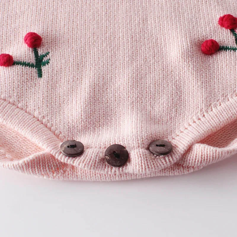 Baby Girls Knit Romper Autumn Long Sleeve 3D Cherry Soft Wool Jumpsuit Newborn Rompers Cotton Infant Toddler Clothes Costume | Детская