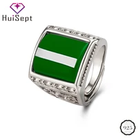huisept retro rings 925 silver jewelry geometric shape emerald gemstone open finger ring accessories for men wedding party gift