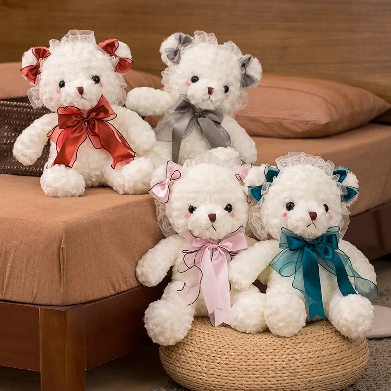 

1 pc 30cm Cute plush bear toy baby girl child soft plush toy child Lolita bear baby girl lace veil bear pet toy