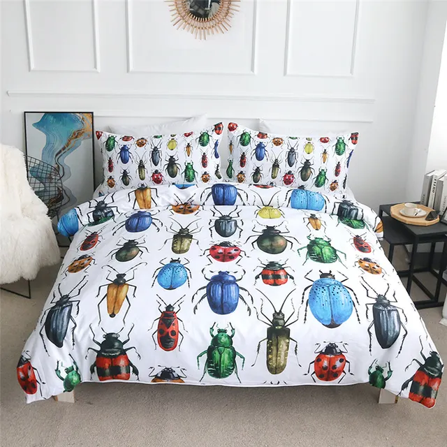 BlessLiving Beetles Bedding Set Insect Duvet Cover Watercolor Print Comforter Cover Set 3pcs Colorful Hipster Vintage Bedclothes 3