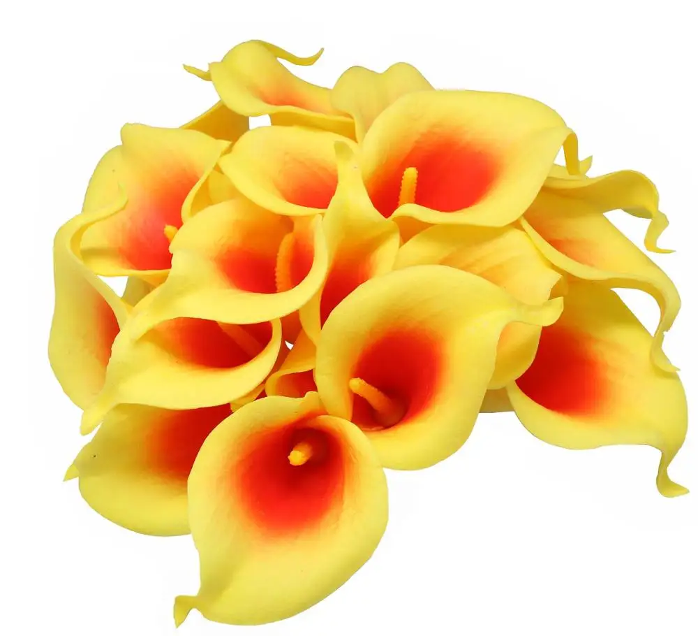 

10pcs Artificial Flowers Orange Yellow Real Touch Mini Callas lily Bouquet for Wedding Home Centerpieces Fake Callas Flower
