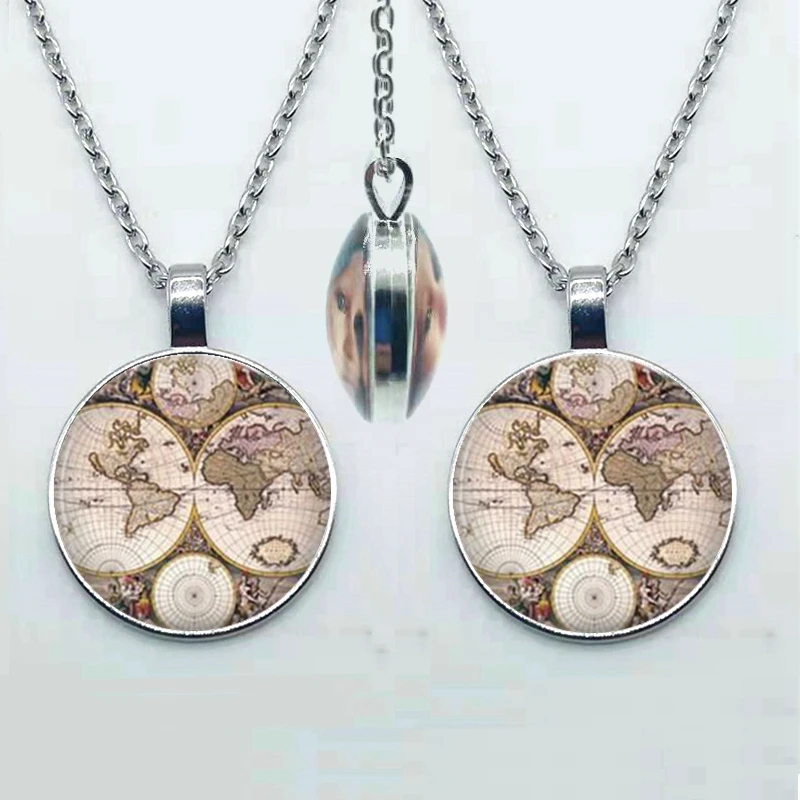Ожерелье с двойным стеклянным шариком ожерелье изображением планеты Земля
