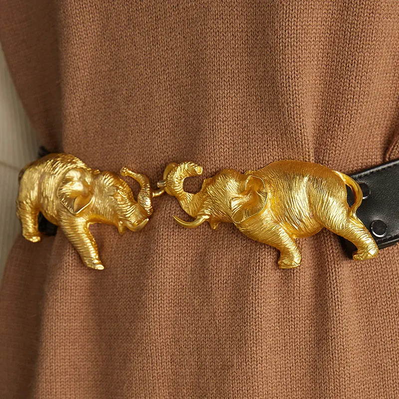 【Biutefou】Original Design Four Seasons Women Exquisitely Carved Elephant Leather Belt Clothes Decoration
