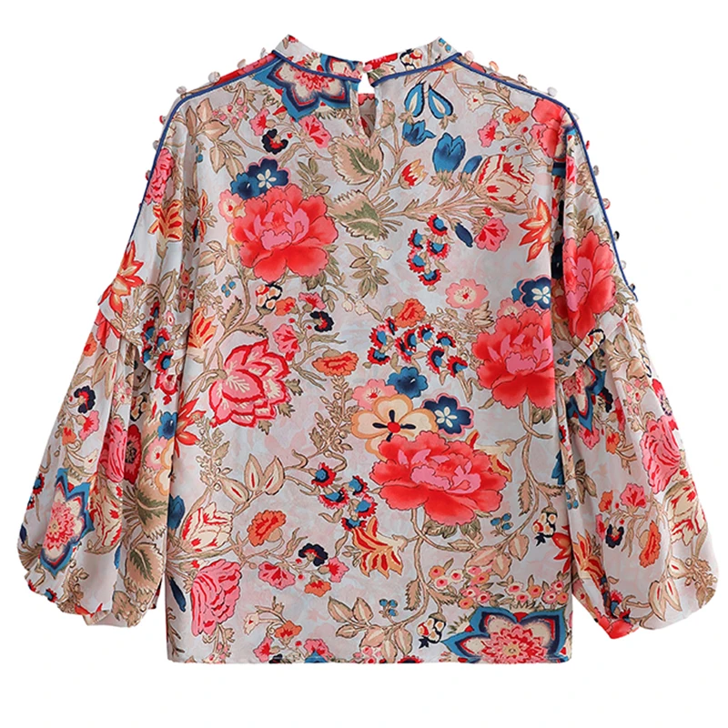 Женская винтажная блузка в китайском стиле с цветочным принтом и длинным
