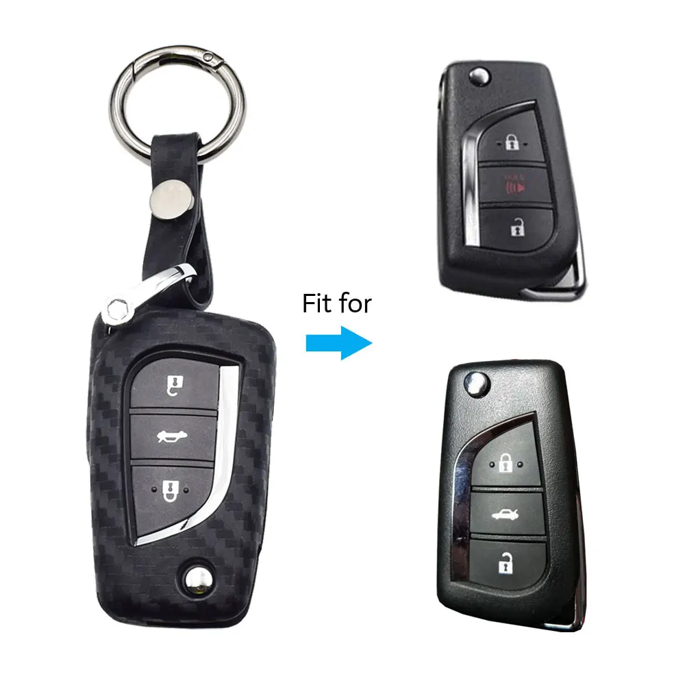 Карбоновый силиконовый чехол для ключей от машины для Toyota Yaris Reiz Carola Rav4 2 3 кнопки складной пульт дистанционного управления брелок Защитная крышка брелок держатель сумка