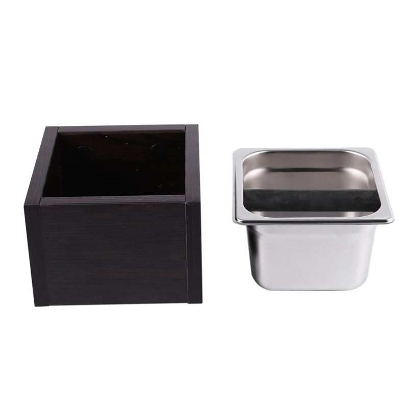 

1 Pcs Wood Trash Can Coffee Knock Box Espresso Grounds Container Residue & 1 Pcs Wooden Holder Coffee Tamper