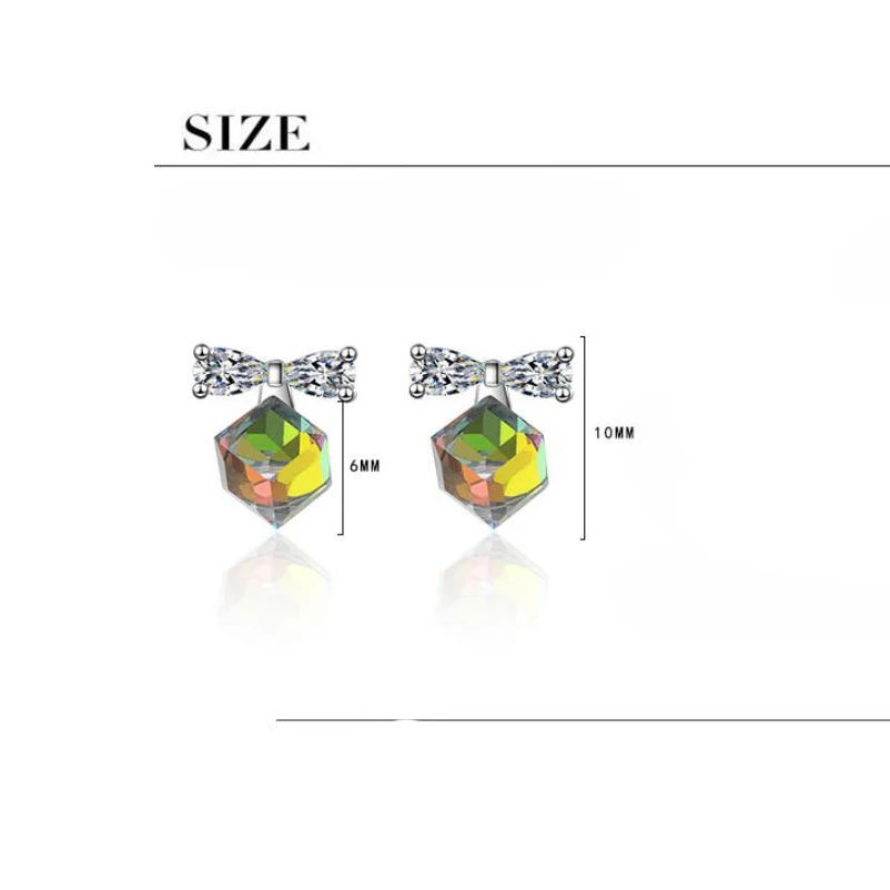 

Artificial Crystal Bowknot Stud Earrings Square Shape Aurora Blue Green Rhinestone Earrings Geometrical Elegant Stud Earrings