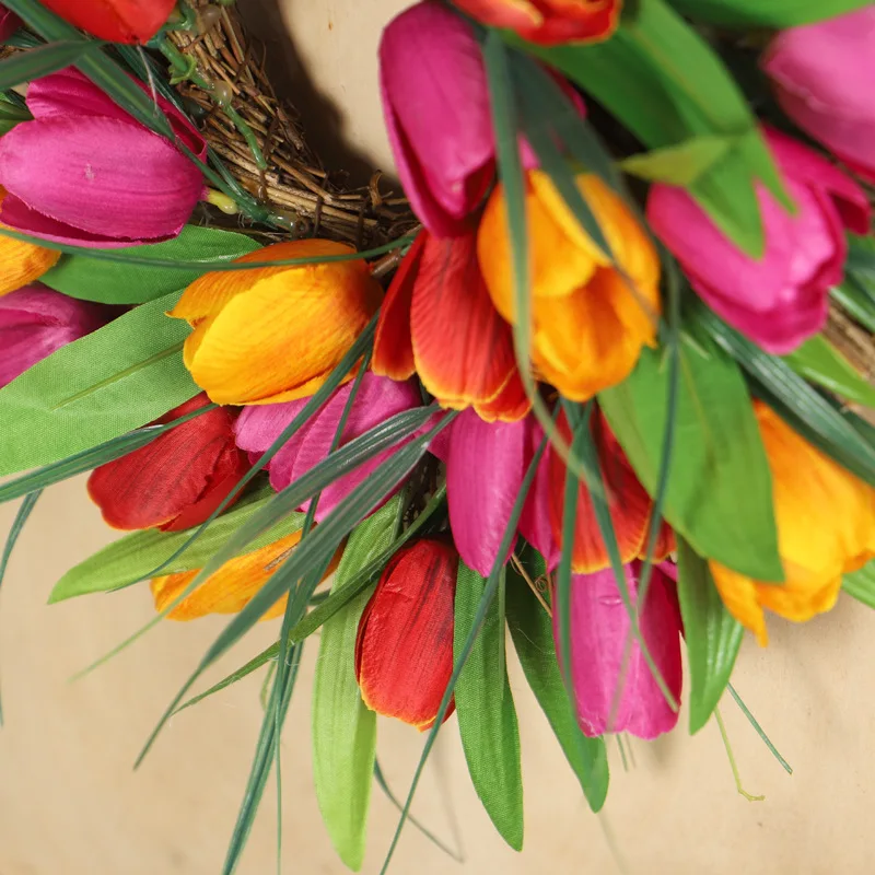 

Wall-Mounted Rattan Simulation Tulip Wreath Long Leaf Tulip Wreath Home Decoration