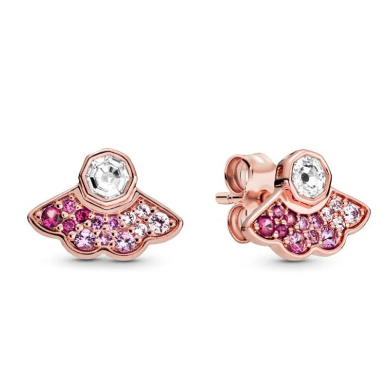 

Pink Fan Statement Stud Earrings Women Jewelry Gift Cubic Zirconia New 2021 China Pre-autumn Silver Zircon Party Trendy