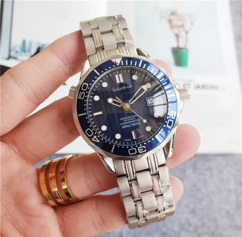 

Men's watch 40mm blue 007 dial silver strap automatic men's 316L stainless steel watch Automatic Watch