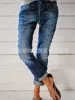 

European and American new style casual fashion straight-through elastic elastic waist ladies jeans
