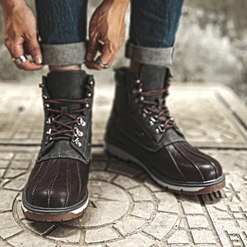 Warm Fur Snow Boots Men Winter Shoes Mens Leather Shoe Ankle Cowboy Waterproof shose Man Motorcycle Casual Boot 2019 Footwear | Обувь