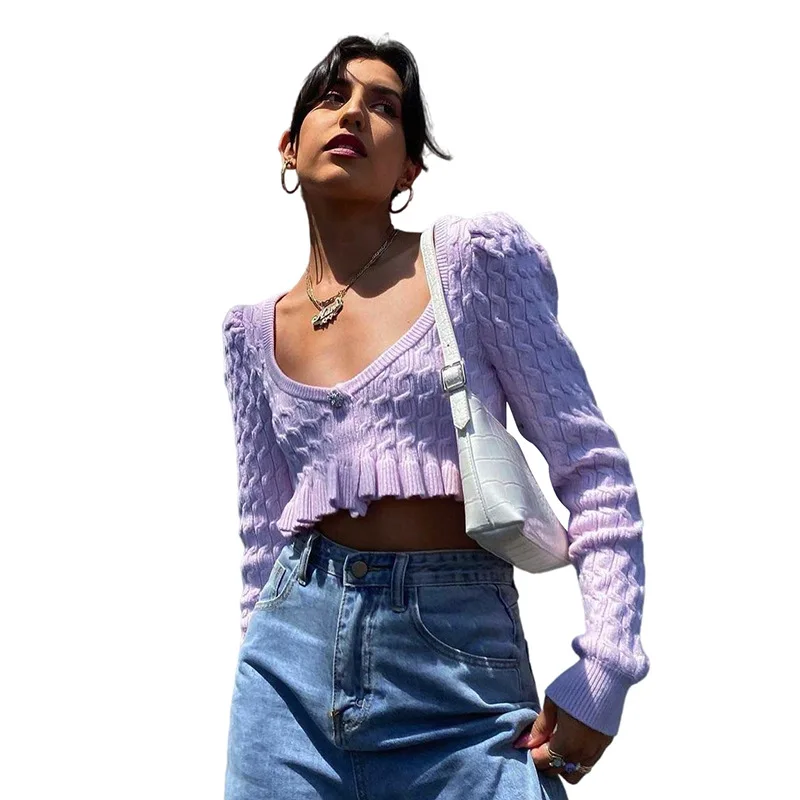 

Squid Game Ins Style New Women's Fashion Long-sleeved Sexy V-neck Low-cut Knitted Short Sweater Fendi Women Clothing One Piece