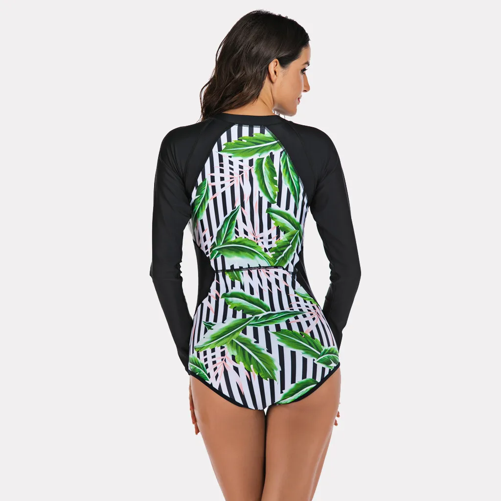 Женский Цельный купальник с длинными рукавами и принтом для дайвинга серфинга