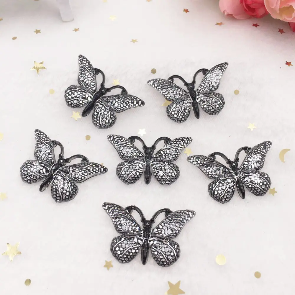 

New 10pcs Resin Resin 25*38mm Bling Colorful Butterflies Flatback Rhinestone 1 Hole Ornaments DIY Wedding Appliques Craft W754
