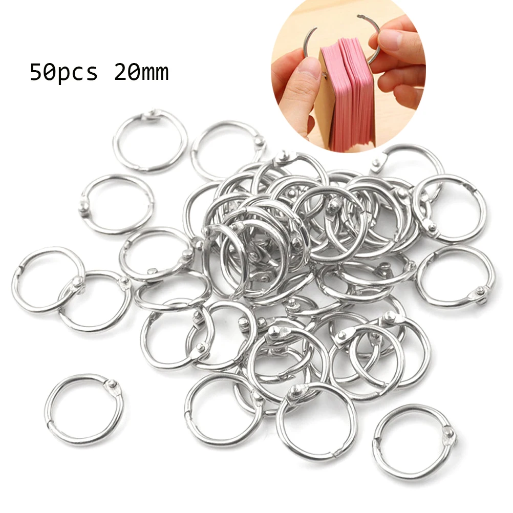 

50Pcs Metal Ring Binder Staple Book Binder Albums Loose-leaf Book Hoops 15-80mm Loose Leaf Ring Keychain Office Binding Supplies