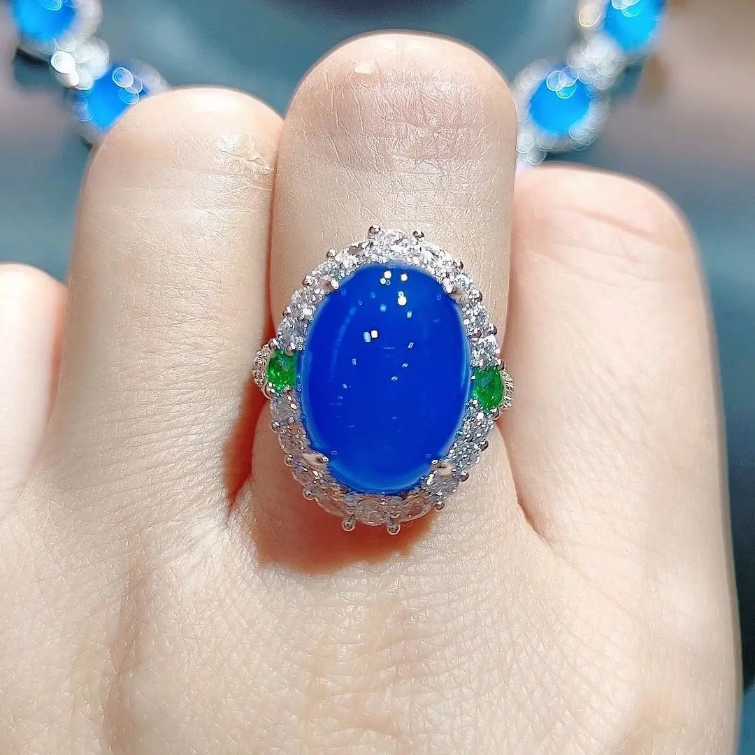 Натуральное ледяное зеленое сернезийное инкрустированное кольцо для женщин