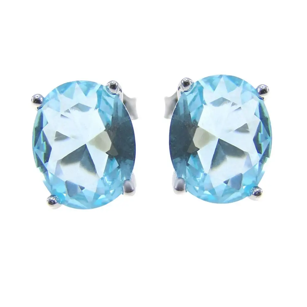 

Beautiful 925 Sterling Silver Oval 8x10mm Sky Blue Topaz CZ Women's Stud Earrings For Gift