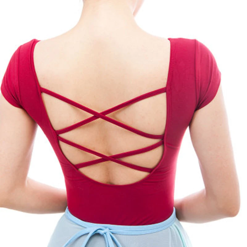 

New Short Sleeve Ballet Dance Leotard Sexy Women Back Gymnastic Cotton Spandex 4 Color Adult Costume