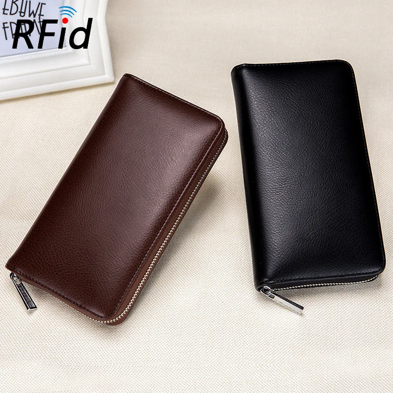 Leather organ card bag long wallet passport bag RFID multi card position multi-function male and female large business card bag