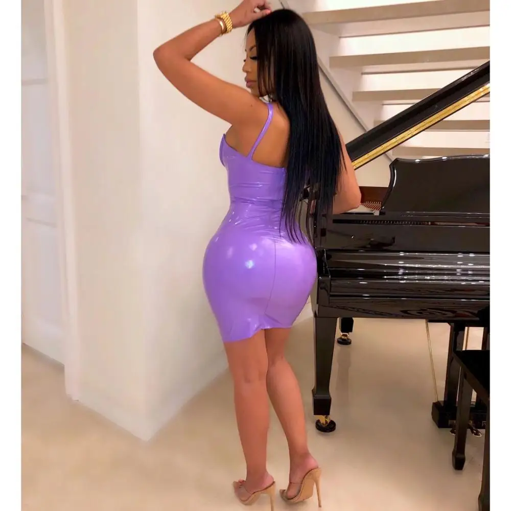 Женское облегающее мини платье из искусственной кожи оранжевое красное короткое