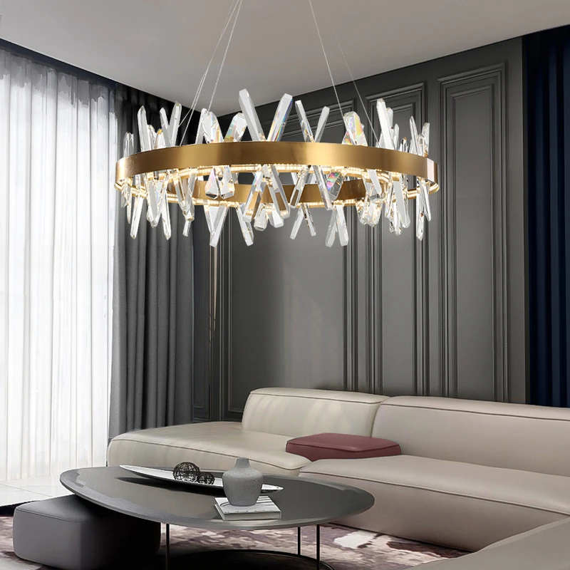 Современная люстра с золотыми кристаллами светильник для столовой круглый