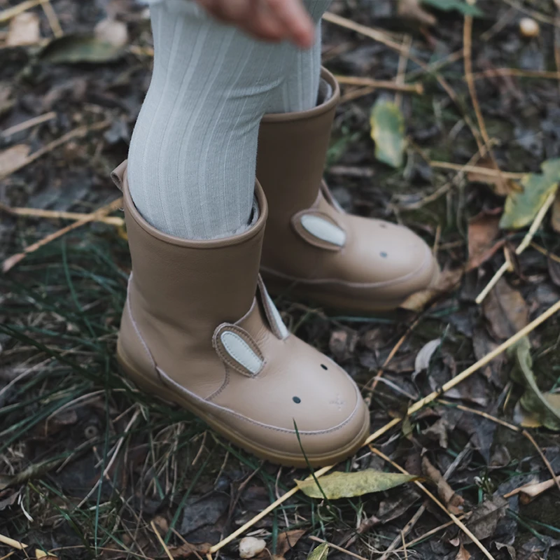 Детские зимние ботинки с мультяшными животными детская обувь из натуральной