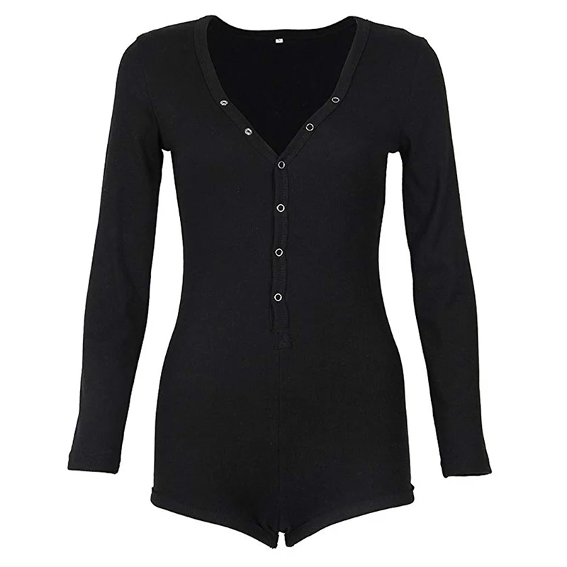 

Women Jumpsuit Sexy Deep V Clubwear Romper Trousers Playsuit Long Sleeve Short Pants V-Neck Bodycon Holiday Mini Playsuit