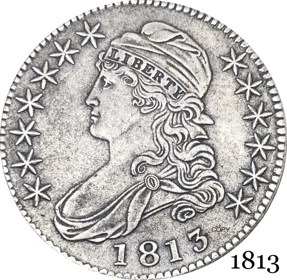 

United States Of America Liberty Eagle 1813 50 Cents ½ Dollar Capped Bust Half Dollar Cupronickel Silver Plated Copy Coin