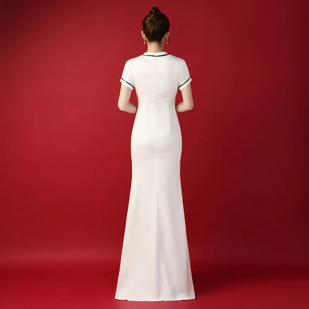 

Embroidery Flower Evening Dress Noble Slim Party Dress Mandarin Collar Cheongsam Patchwork Mermaid Dress Stage Show Dress S-3XL