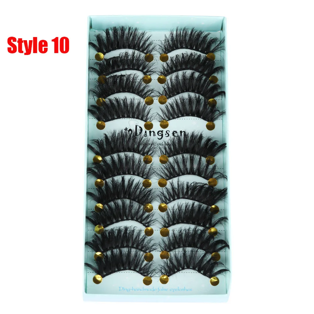Style 10 10 пар 3D Мягкие искусственные норковые накладные ресницы натуральные грязные ресницы перекрещивающиеся пушистые ресницы инструменты для макияжа глаз - Цвет: Style 10