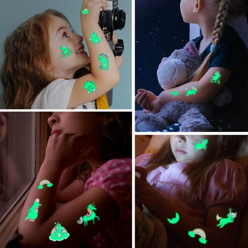 

5PCS Tattoo Stickers Luminous Child Kid Temporary Fake Tattoos Glow Paste on Face Arm Leg for Children Body Art Mermaid Sticker