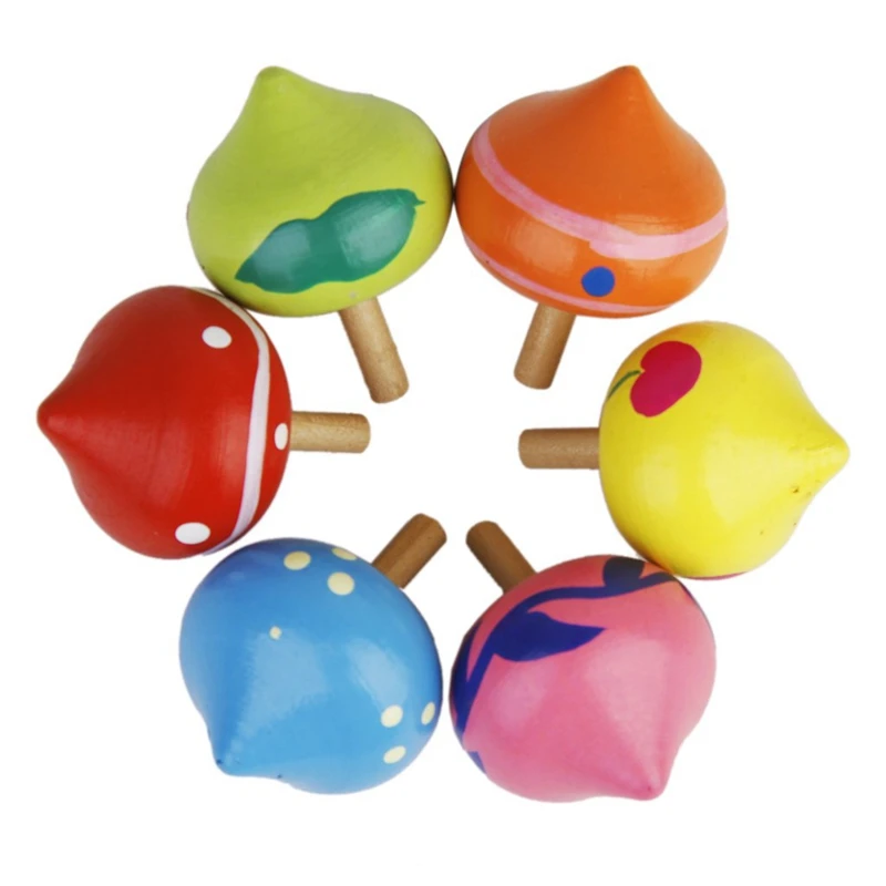 

6 x Heart-Shaped Funny Wooden Gyro Peg-Top Spinning Top Kid Educational Toy---Colorful