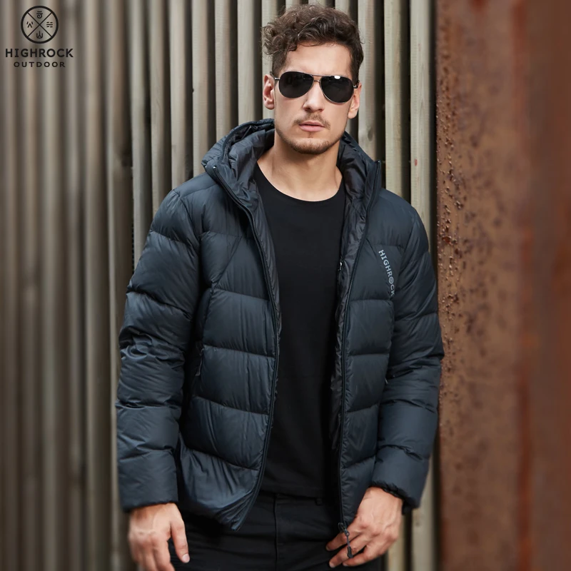 Хайрок Мужская Сверхлегкая Спортивная Короткая Толстая куртка с капюшоном 90% Fp700