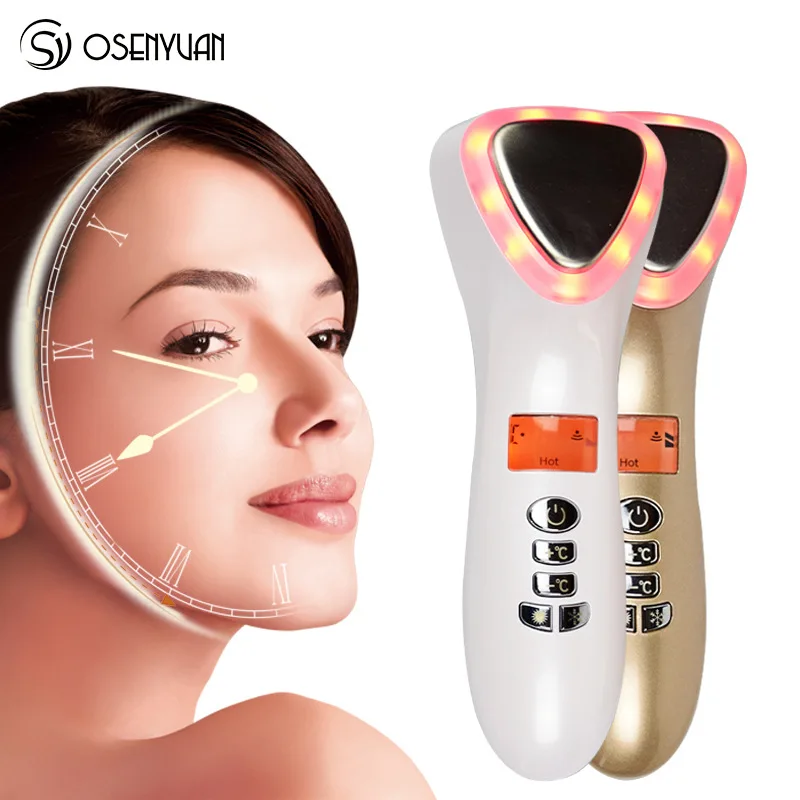 Kopen Led Hot Koude Lifting Trillingen Stimulator Gezicht Lichaam Spa Ion Schoonheid Apparatuur Rood Blauw Licht Therapie Gezichtsverzorging Gereedschap
