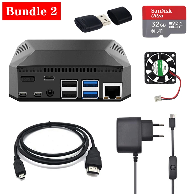 Raspberry Pi 4 Алюминиевый чехол металлический корпус с адаптером питания Micro HDMI кабель для Raspberry Pi 4 Модель B 4B - Цвет: Bundle 2