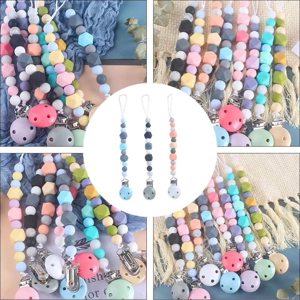 

3pcs Baby Pacifier Chain Beads Pacifier Chain Baby Teeth Chain Clip
