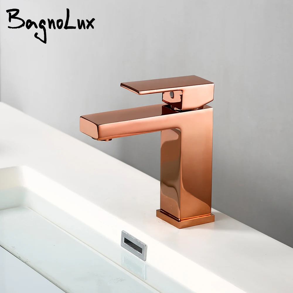 Bagnolux Rose Gold Single Hole Deck Mounted Brass A Handle Cold Hot Mixer Sink Tap Basin Water Tapware Bathroom Faucet
