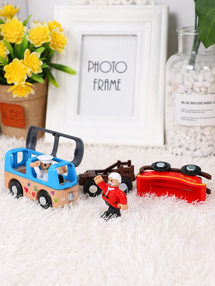 Деревянный магнитный Поезд Самолет деревянная железная дорога вертолет