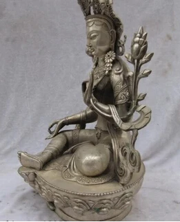 Бесплатная доставка 8 дюймов тибетский буддизм белая бронза Серебряный Зеленый