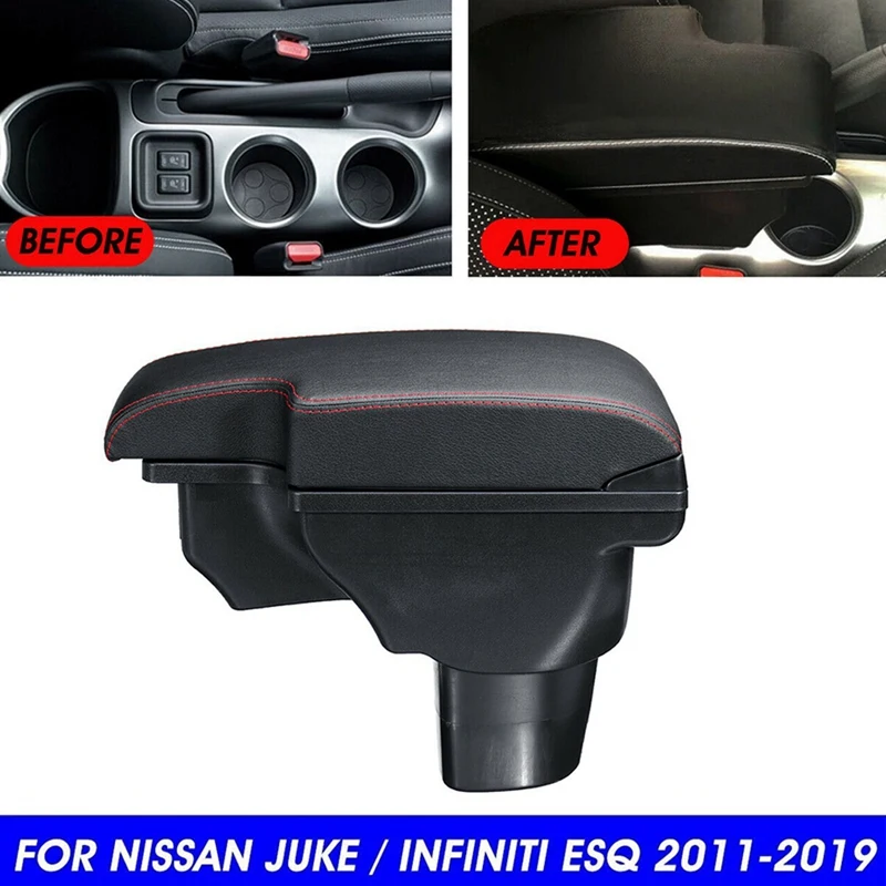 

For Nissan Juke Infiniti ESQ 2011-2019 Central Armrest Consoles Storage Box Handrails Double Layer Storage W/ 3 USB Port