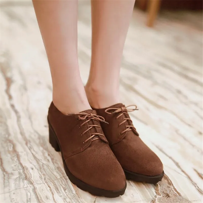 

Women Brogue Shoes Lace Up Casual Shoes Faux Suede Oxford Shoes Woman Flats Black Platform Shoes Creepers zapatos mujer 1269-1