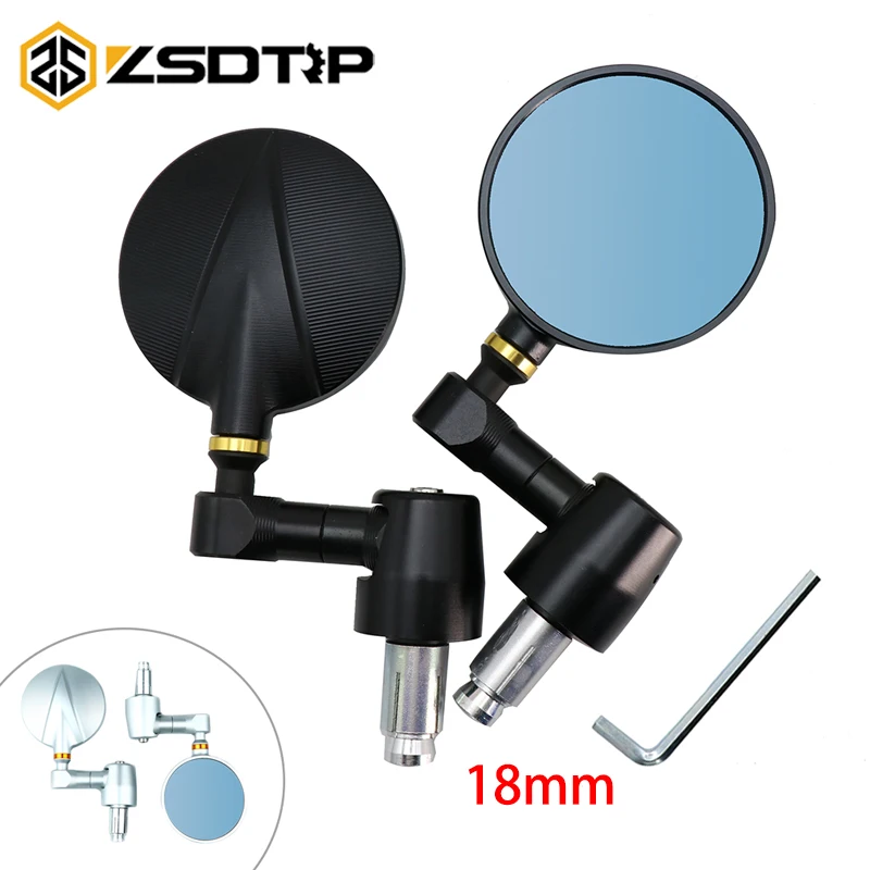 

ZSDTRP Motorcycle Rear View Mirrors Round 18mm Handle Bar End Foldable Motorbike Side Mirror Blue Glass High Quality