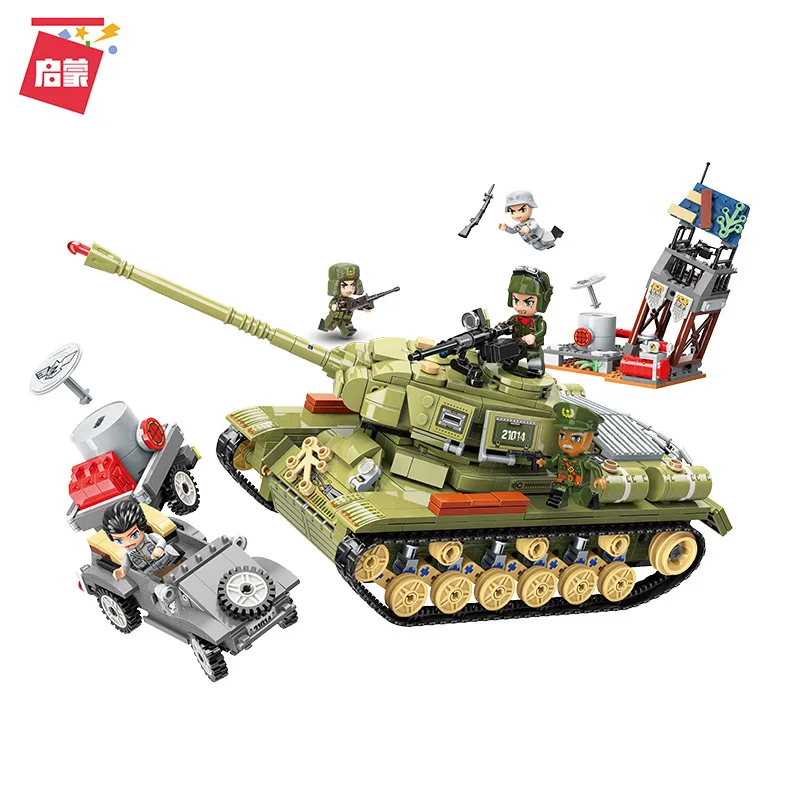 

858pcs Enlightenment 21014 Military Series Heavy Tank Corps Assembly Model Boy Building Block Toy Car Gift
