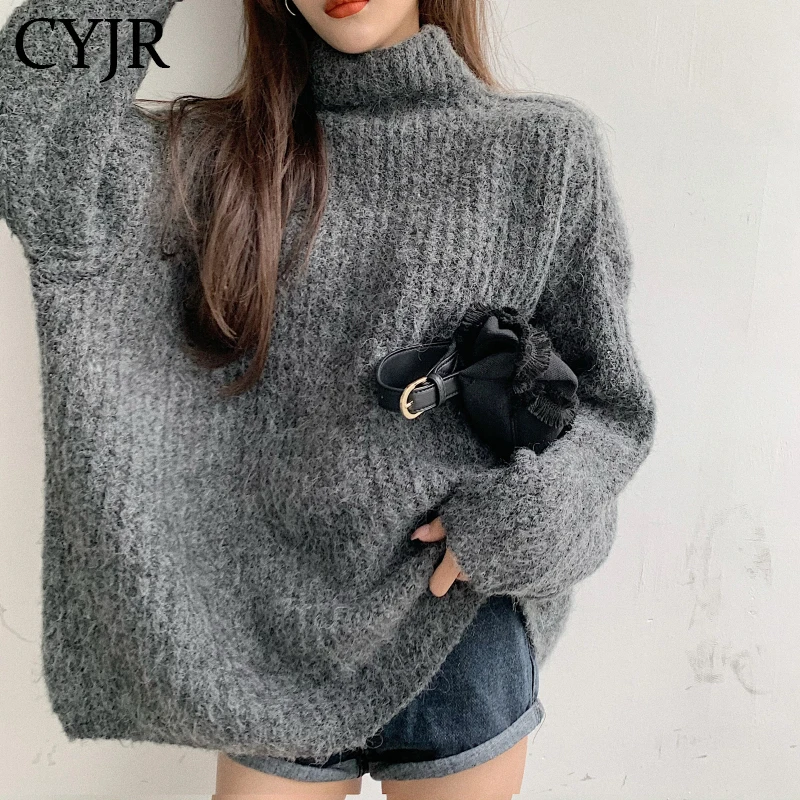 

Свитер CYJR женский с воротником-хомутом, теплый шерстяной пуловер оверсайз, кашемировый Свободный джемпер с длинным рукавом, Осень-зима